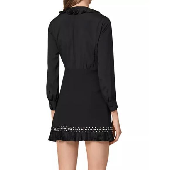 Sandro dress US 8 EU 40 Coreen Embellished black pleated work cocktail‎ modern - Picture 4 of 13